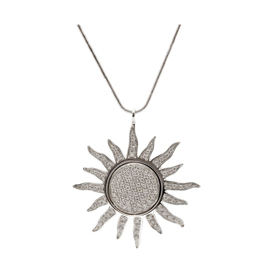 Sole di diamanti – Pendente a sole interamente in pavé di diamanti.